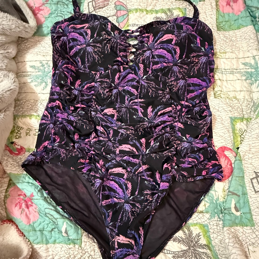 Torrid Black and Purple Palm Print One Piece